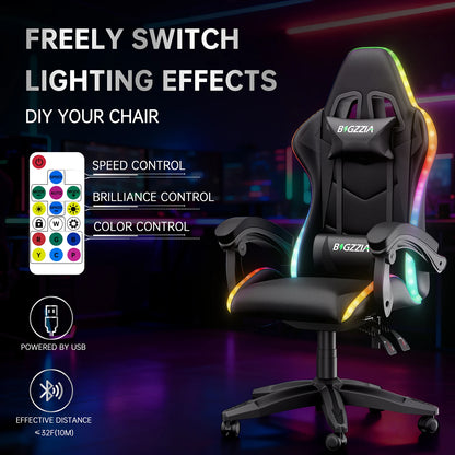 RGB Gaming Chair LED Lights and Ergonomic Computer Chair Reclining PU Leather High Back Video Game Chair Linkage Armrest