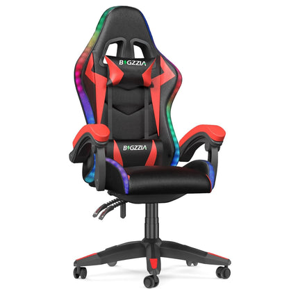 RGB Gaming Chair LED Lights and Ergonomic Computer Chair Reclining PU Leather High Back Video Game Chair Linkage Armrest