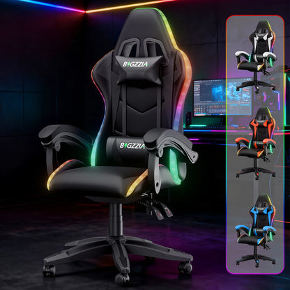 RGB Gaming Chair LED Lights and Ergonomic Computer Chair Reclining PU Leather High Back Video Game Chair Linkage Armrest