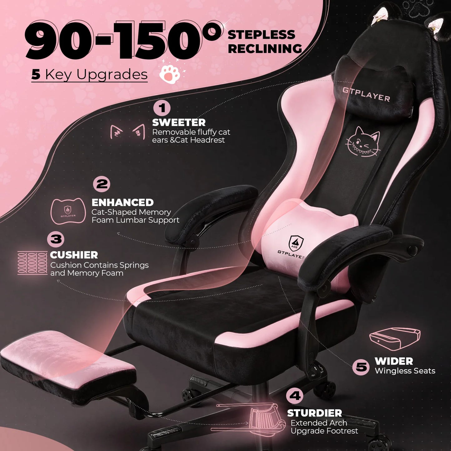 Gaming Chair Fabric, High Back Computer Chairs with Footrest for Adults Ergonomic Lumbar Support Height Adjustable Swivel PC Cha