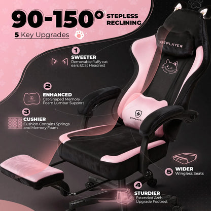 Gaming Chair Fabric, High Back Computer Chairs with Footrest for Adults Ergonomic Lumbar Support Height Adjustable Swivel PC Cha