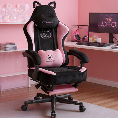Gaming Chair Fabric, High Back Computer Chairs with Footrest for Adults Ergonomic Lumbar Support Height Adjustable Swivel PC Cha