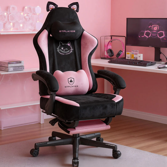 Gaming Chair Fabric, High Back Computer Chairs with Footrest for Adults Ergonomic Lumbar Support Height Adjustable Swivel PC Cha