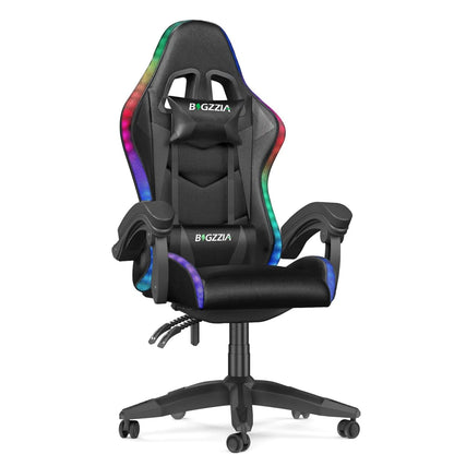 RGB Gaming Chair LED Lights and Ergonomic Computer Chair Reclining PU Leather High Back Video Game Chair Linkage Armrest