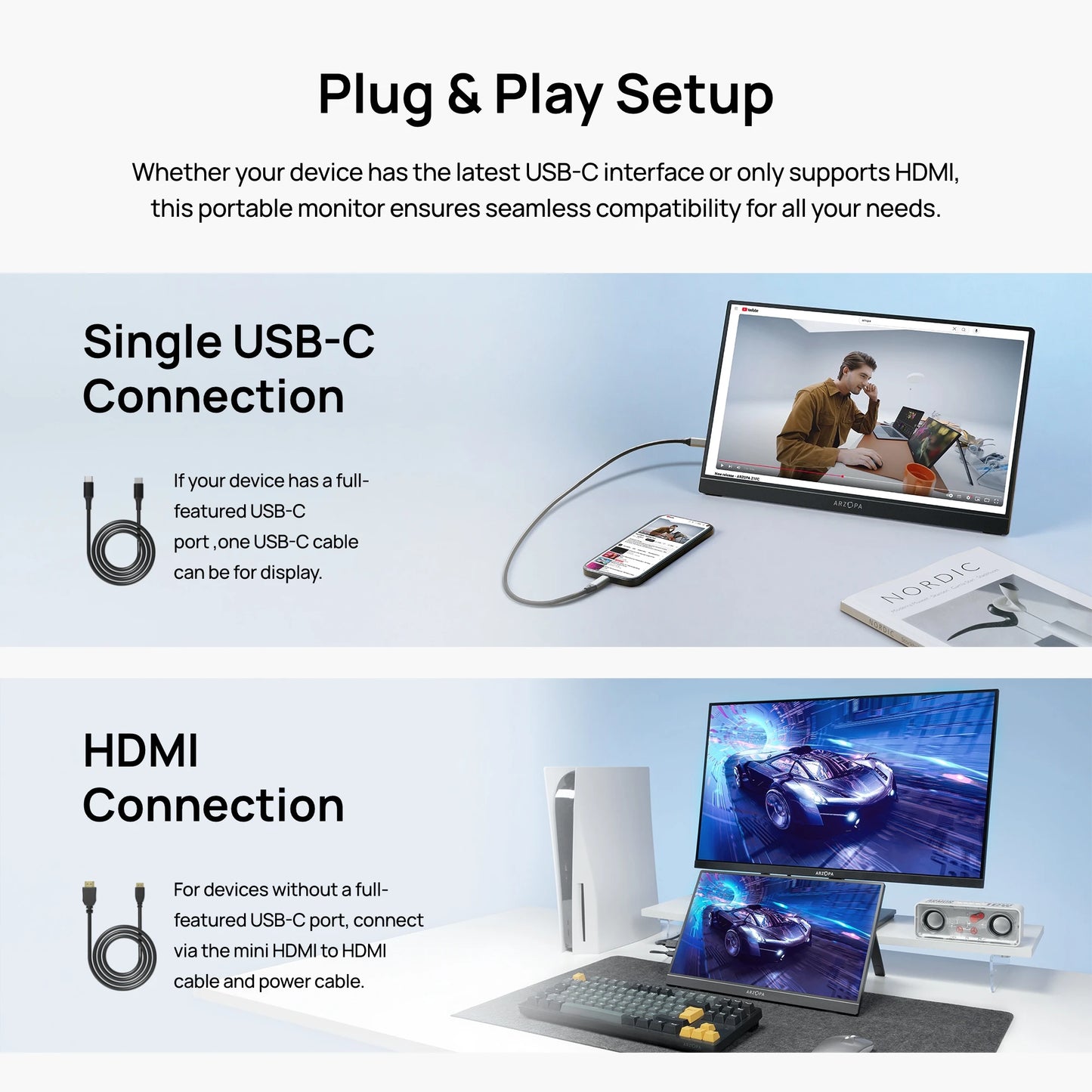 ARZOPA 14/15.6/17.3 Inch 1080P Mini Second Gaming Display Portable Monitor External Screen for MAC/Laptop/PC/Xbox/PS/Switch