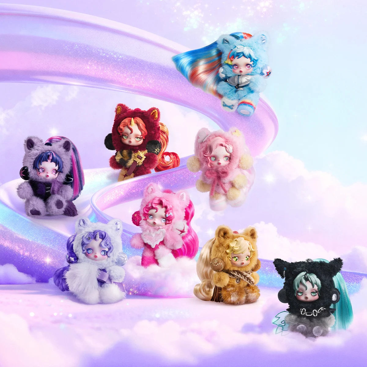 POP MART θ SKULLPANDA × My Little Pony Series Plush Pendant Blind Box Mystery Box 1PC/6PCS Mlp Skullpanda Blindbox Figure